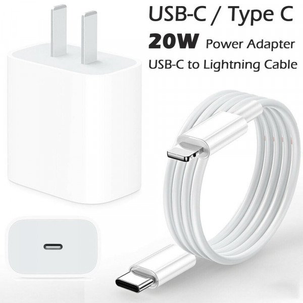 Wholesale USB C / Type C Wall Charger 20W Fast Power Delivery Charger with 20W USB-C to Lightning Cable (White)